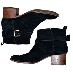 Kate Spade Taley Logo Bow Gothic Western Pull On Leather Suede Ankle Bootie 8.5